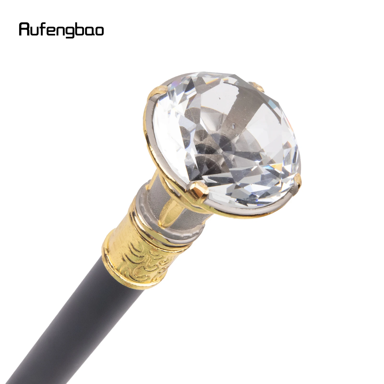 White Diamond Single Joint Golden Silver Walking Stick with Hidden Plate Self Defense Fashion Cane Cosplay Crosier Stick 93cm