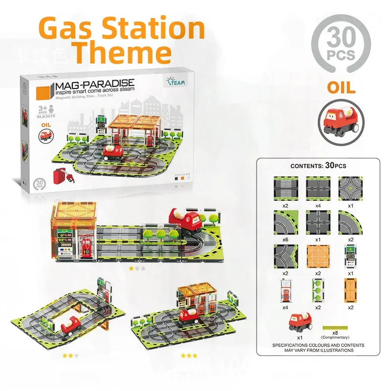 Kolorowe okno Mocne magnetyczne klocki konstrukcyjne Tor Zabawka edukacyjna dla dzieci Zestaw do składania Ruch drogowy w mieście Budowa Amazon