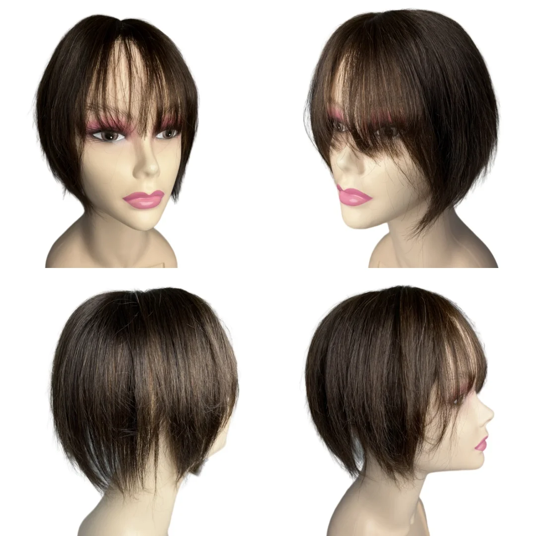 女性用ヘアトッパー 本物の人毛 前髪付き ブラジリアンヘア ヘアピース 女性用 レースベース 12x14 カバー脱毛