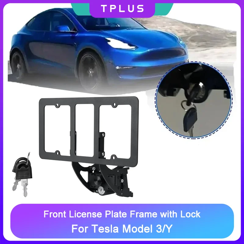 

For Tesla Model 3 Model Y License Plate Frame Car Original Anti-Theft Lock No Drilling Front License Plate Holder Accessories