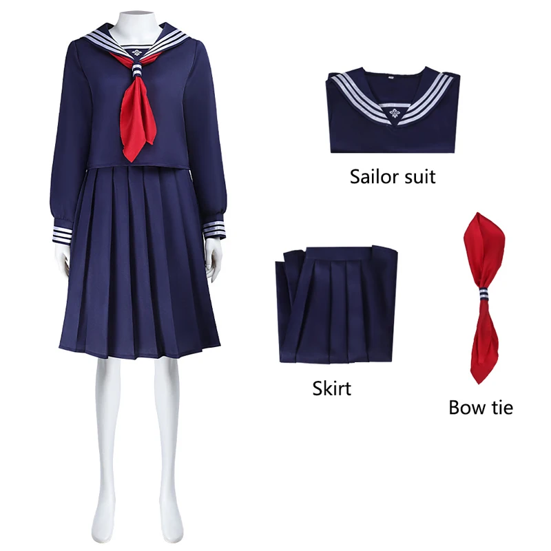 Hinako Fukami Cosplay Costume Silent Hill F Navy Sailor Uniform Skirt Set With Red Tie For Halloween Horror Game Theme Costume