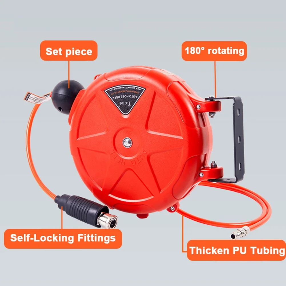 10m Automatic Rewind Air Hose Reel with 180° Swivel Bracket Wall Mounted and Quick Coupler for Air Compressor and Pneumatic Tool