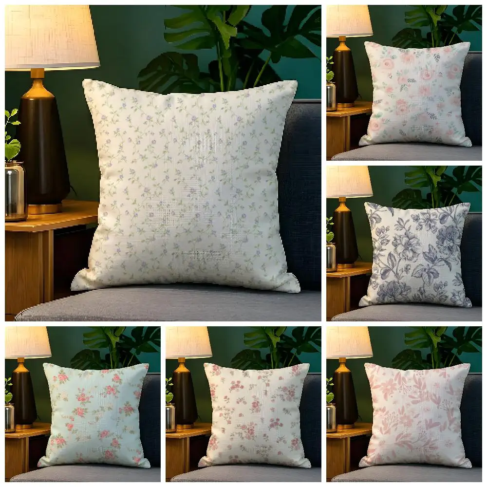 Romantic Elegant Floral Print Pillow Case Natural Linen Organic Fabric Double-Sided Printing Sofa Home Decor Gift Pillow Case