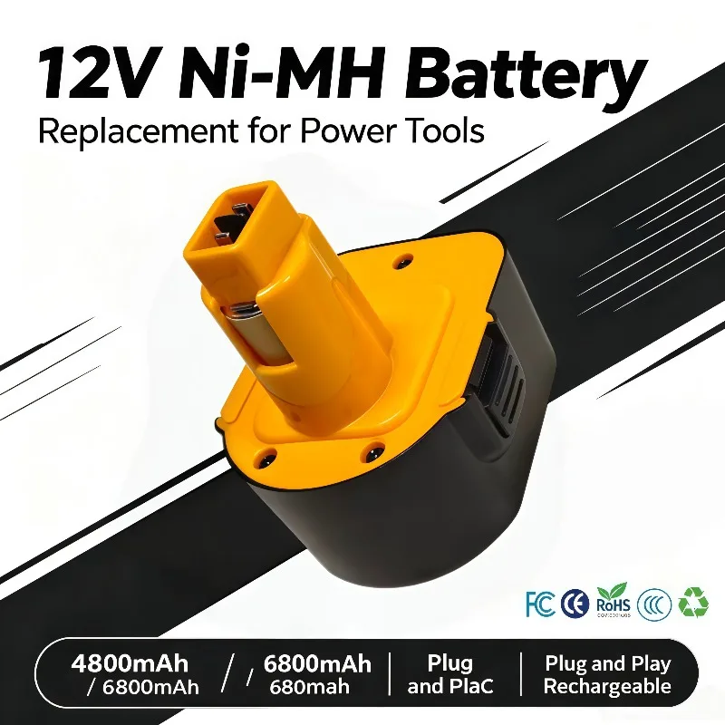 1. 12V 4800mAh 6800mAh Ni‑MH Rechargeable Battery Replacement for DE9061 DE9062 DW9061 DW9062 DE9036 DW911 DW921