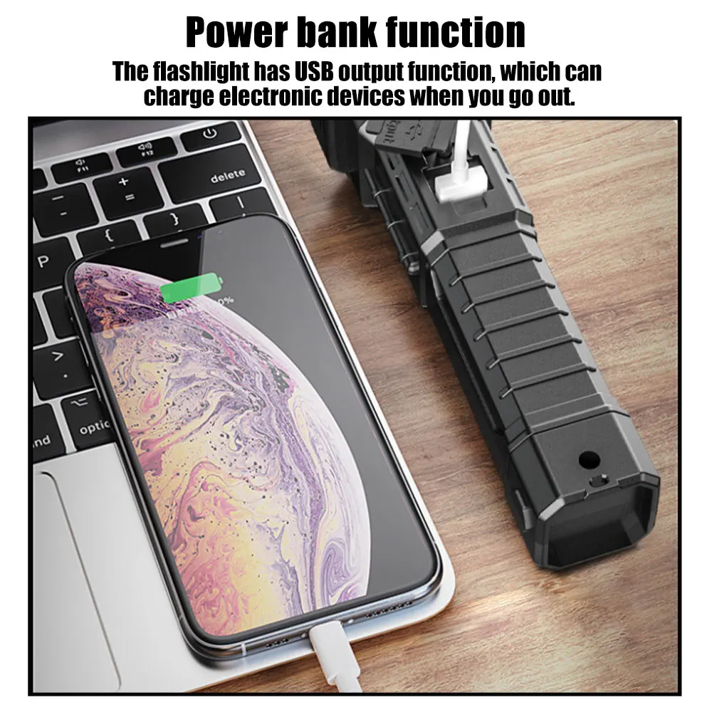 Multifunctional Flashlight Car Safety Hammer Power Bank COB Work Light Emergency Fire Self-defense Flashlight Rechargeable Torch