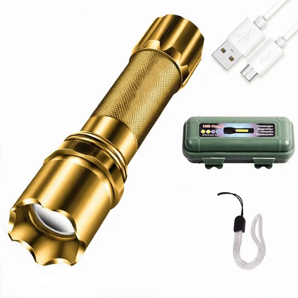 Powerful Led Flashlight Rechargeable Aluminum Torch Portable Outdoor Lighting Tool For Camping Hiking Emergency Tactical Search