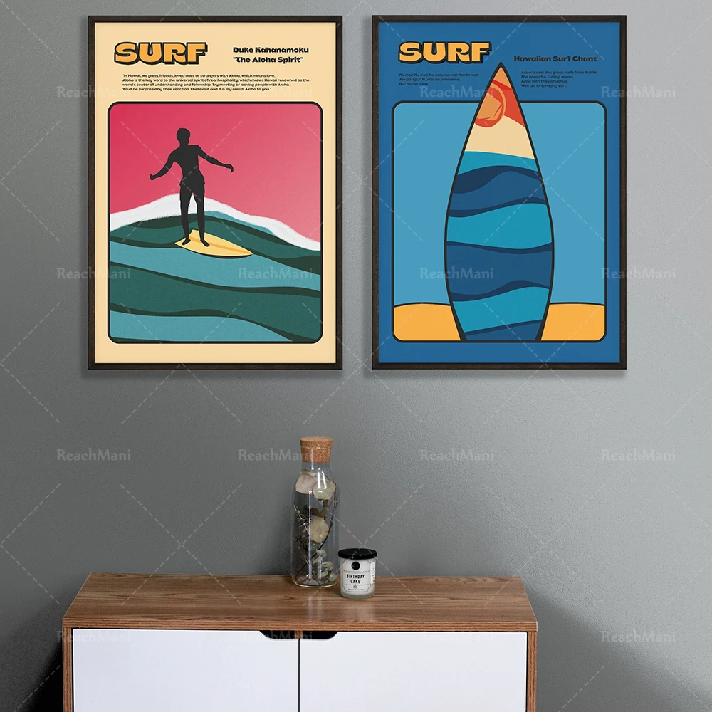 surf poster, hawaii poster, spirit of aloha, surf art, surf aesthetics decorative print poster, gift for surfer lovers