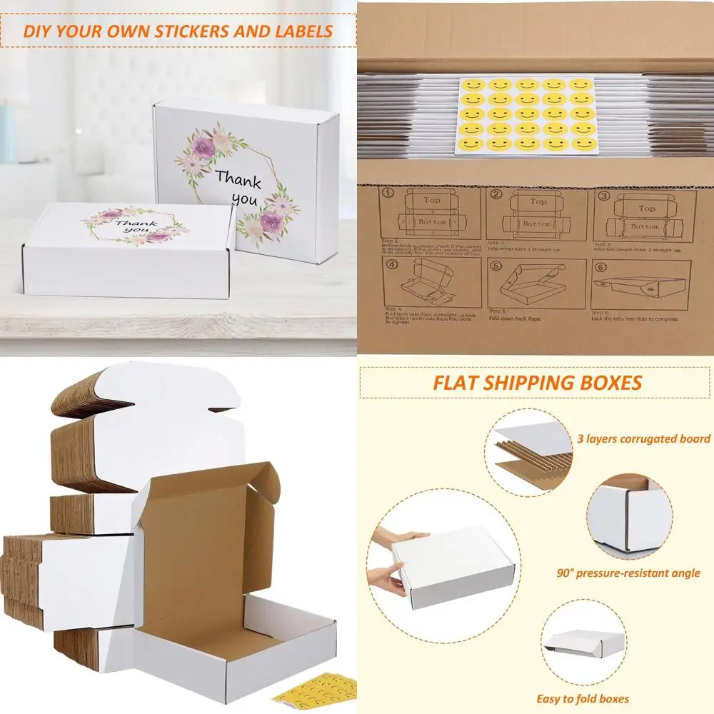 

Set of 50 White Medium Cardboard Shipping Boxes, 12x9x3 Inches, Ideal for Literature and Mailings