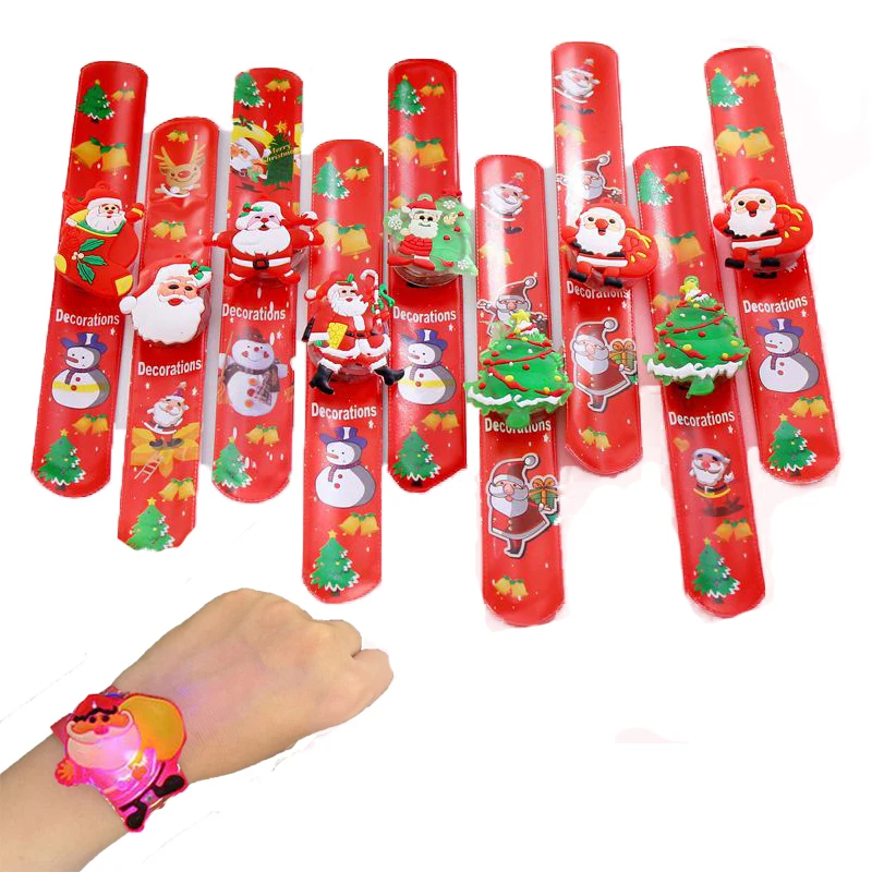 5/10/20PCS Christmas Glowing Bracelet Slap Ring Kids Toy Children Gifts New year 2025 Christmas Party Decor Xmas Gift Bag Filler