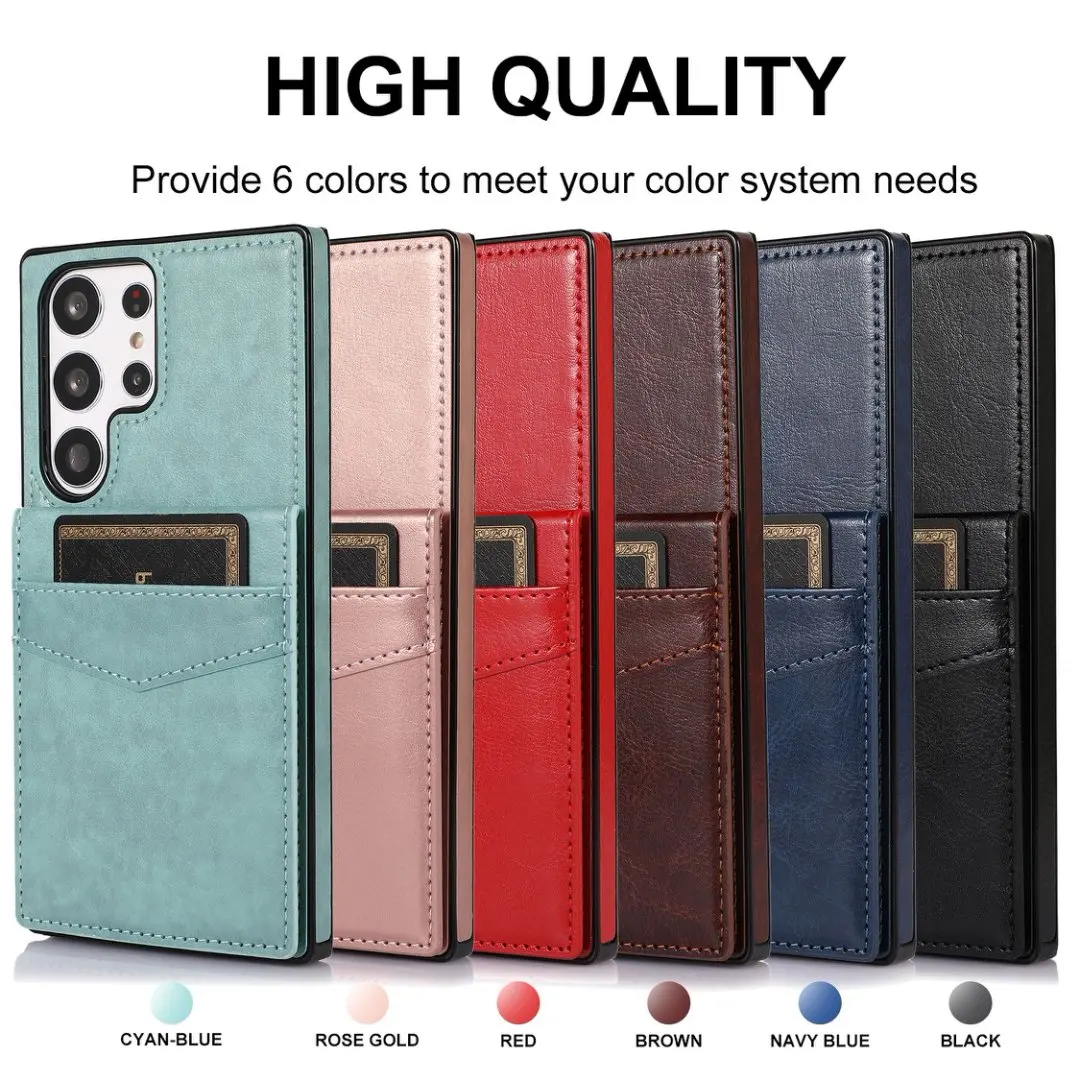 Flip Leather Cover for Samsung Galaxy S25 S24 S26 Ultra S22 S23 Plus Note 20 Ultra Wallet Case with Credit Card Holder Kickstand