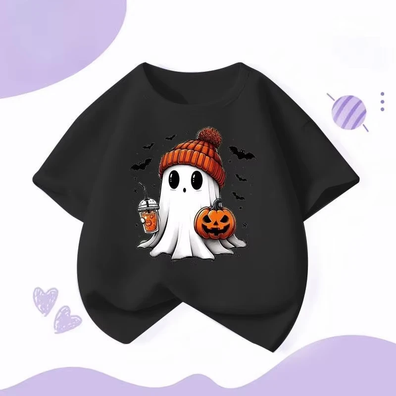 Halloween T Shirt Unisex Kids Boys Girls Cotton Graphic Printed Pumpkin Ghost American Cartoon Short Sleeve Spooky Season Tee