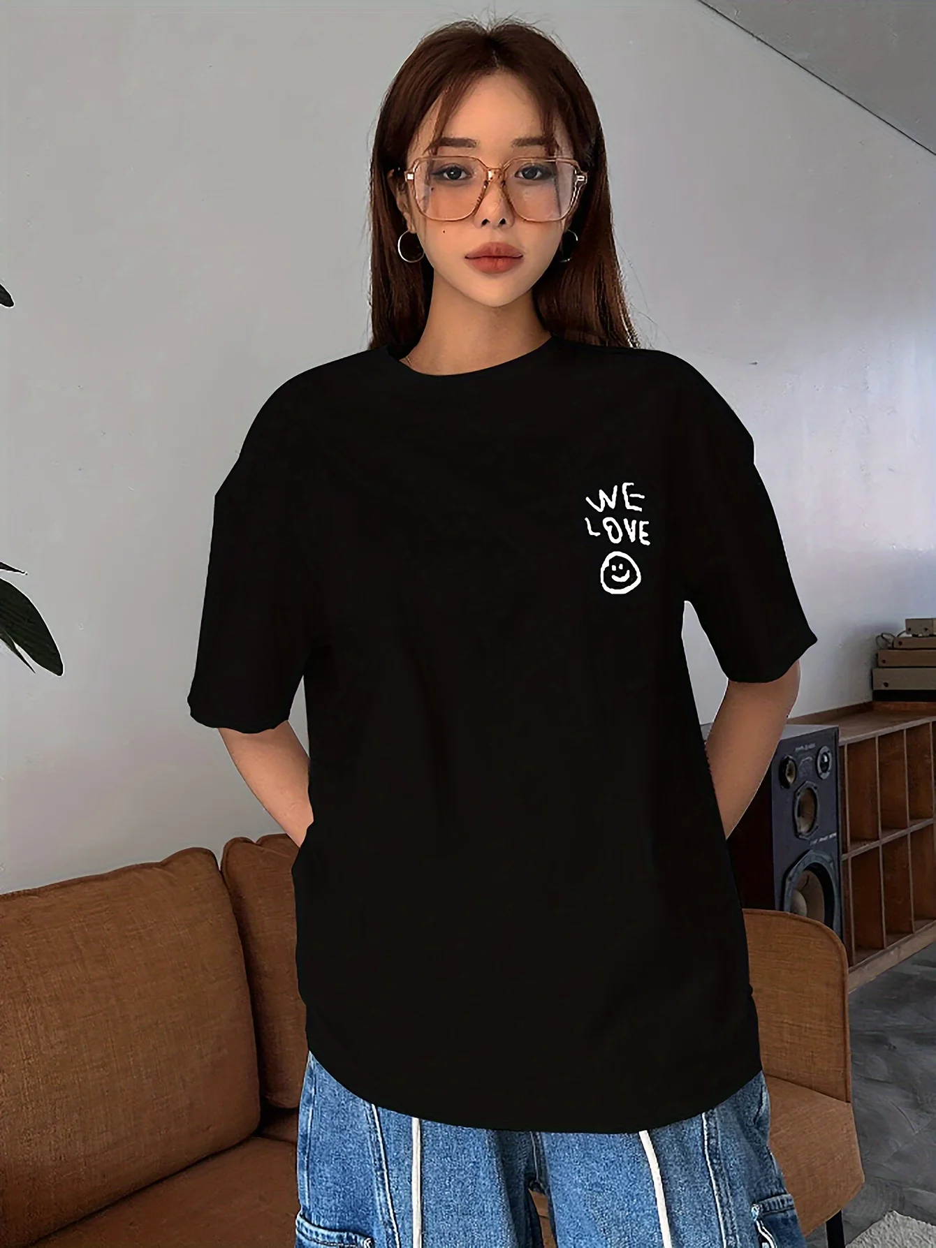 T-shirt à manches courtes pour femme, imprimé lettres, minimaliste et élégant, coupe ample, idéal pour l'été
