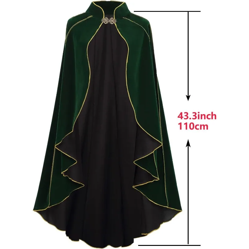 Medieval Suede Cloak – Vintage Gold Trim Cape  – Soft & Flowy – Perfect for Halloween Stage Performance Costume