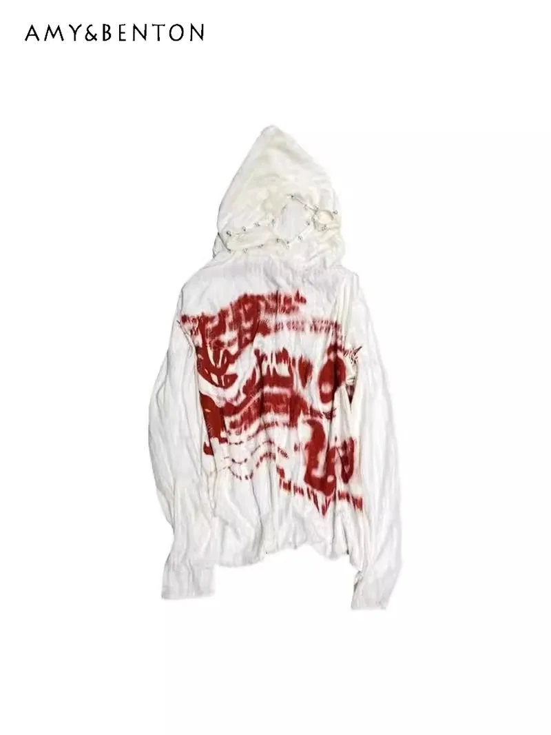 

2025 Japanese Autumn and Winter Halloween Culture Red Embroidery Text Print Rock Punk Culture Hooded Sweater For Women