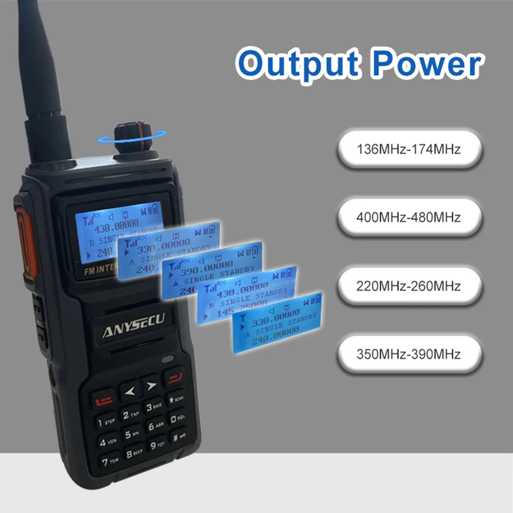 ANYSECU W450 5W Quad Band Dual Disply IP68 Waterproof Handheld Walkie Talkie 3800mAh FM Radio