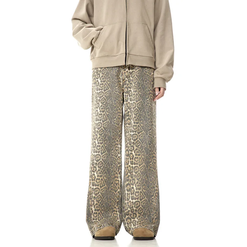 

American Leopard Pattern Jeans Women Vintage Y2k 11KN Baggy Jeans High Street Hip-hop Loose Wide Leg Men Unisex Pants Trousers