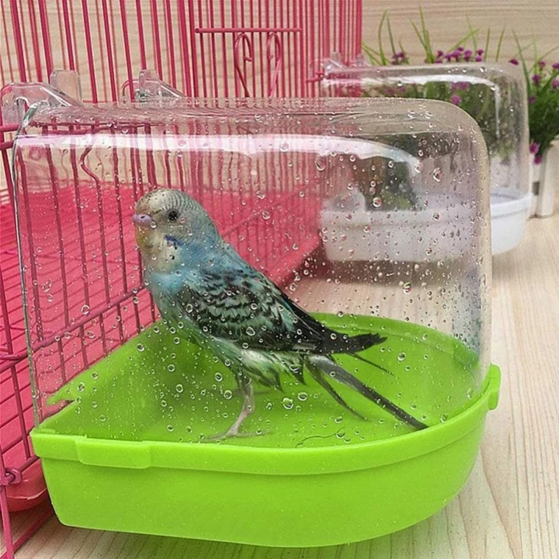 Pet Bird Bath Box Parrot Bathing Tub Cage Accessories Bird Bathtub Clean Transparent Bird Bath Cage Convenient Bath Bathroom