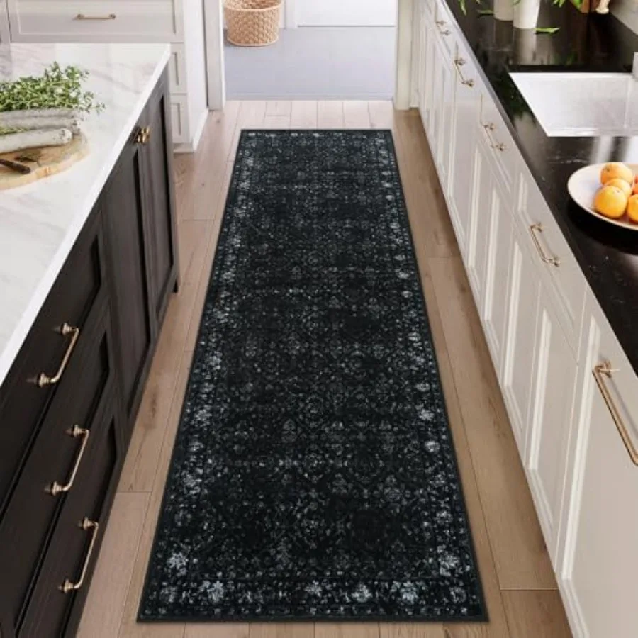 

Vintage Black Washable Hallway Runner Rug 2.6x8 Non Slip Runnersfor Hallways Entrance Indoor Extra Long Kitchen Rug Runner Soft