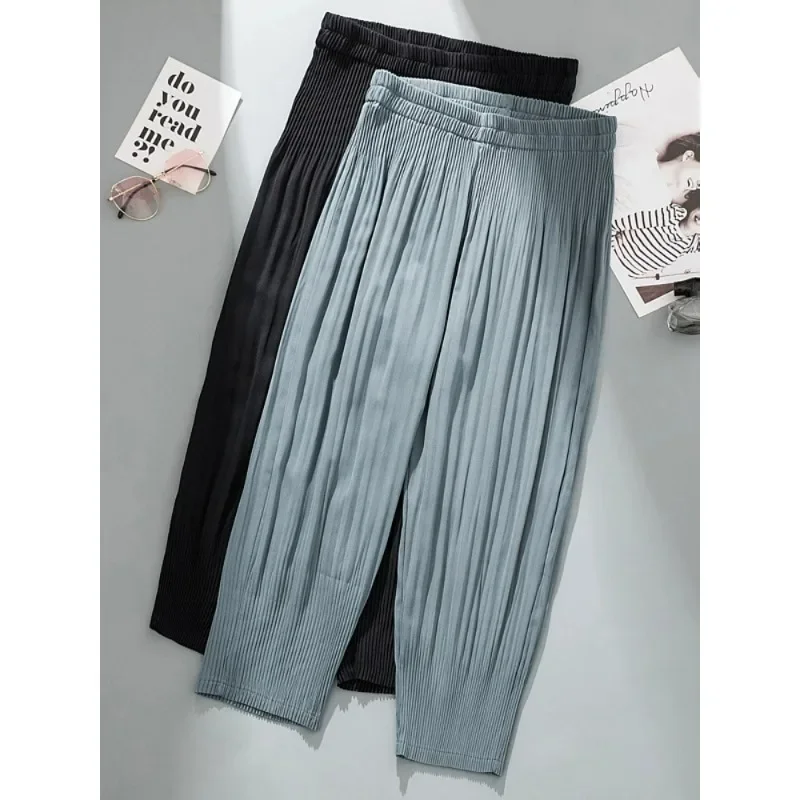 

Плиссированные широкие шаровары, повседневные брюки, плиссированные весенне-осенние свободные мешковатые брюки с карманами и низкой промежностью, женские брюки