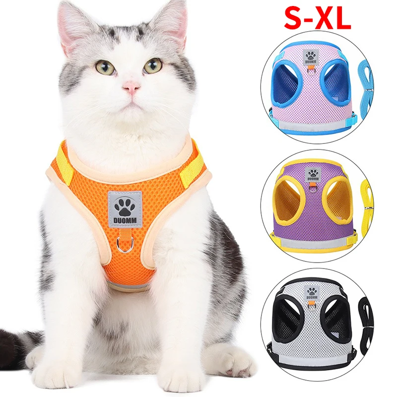 

Cat Harness and Leash Set Soft Adjustable Breathable Reflective Strips Cat Harness Vest Puppy Pet Outdoor Walking Lead Leash