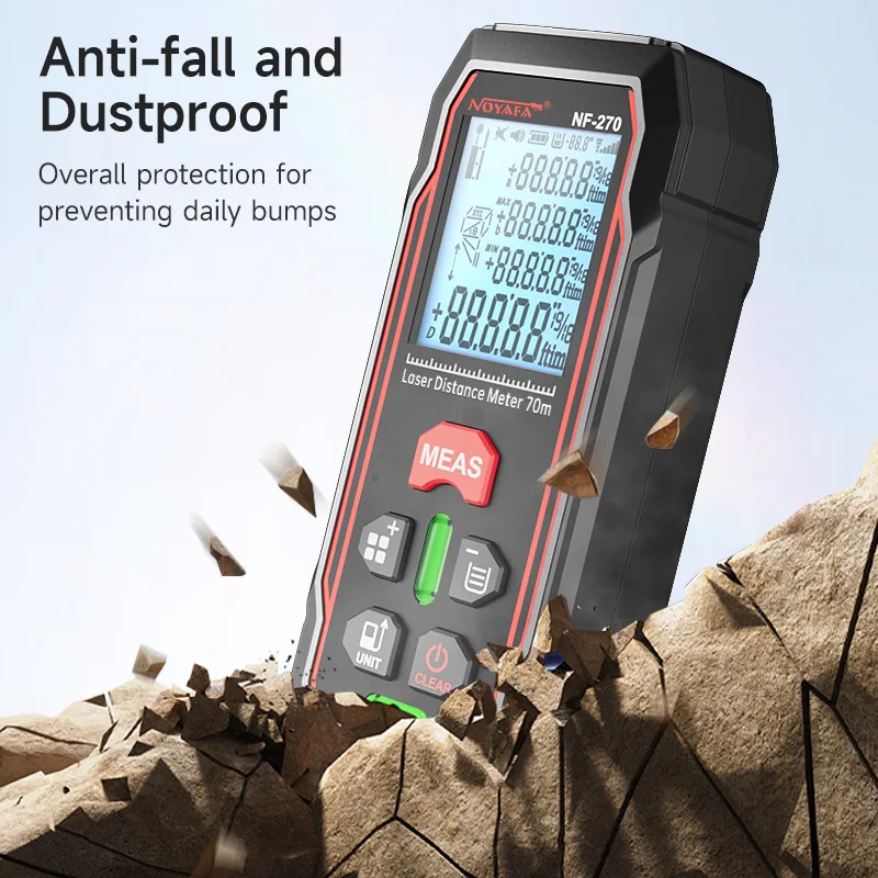NF-270 الرقمية الأحمر ليزر مقياس مسافات 70 متر شريط قياس الليزر Rangefinder ثنائي الاتجاه أدوات قياس المستوى 99 مجموعات من البيانات