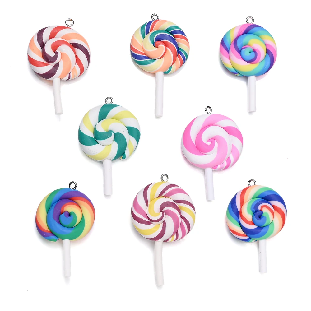 10Pcs 29x49mm Polymer Clay Simulation Lollipop Pendants For Diy Material Mobile Phone Case Necklace Bracelet Accessories