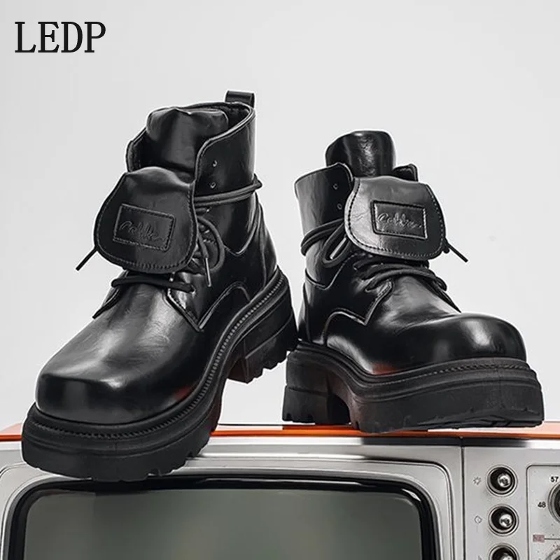 

LEDP Platform Chelsea Boots for Men in 2025 Autumn-winter Collection Featuring An English Style Lace-up Motorcycle Boot Design
