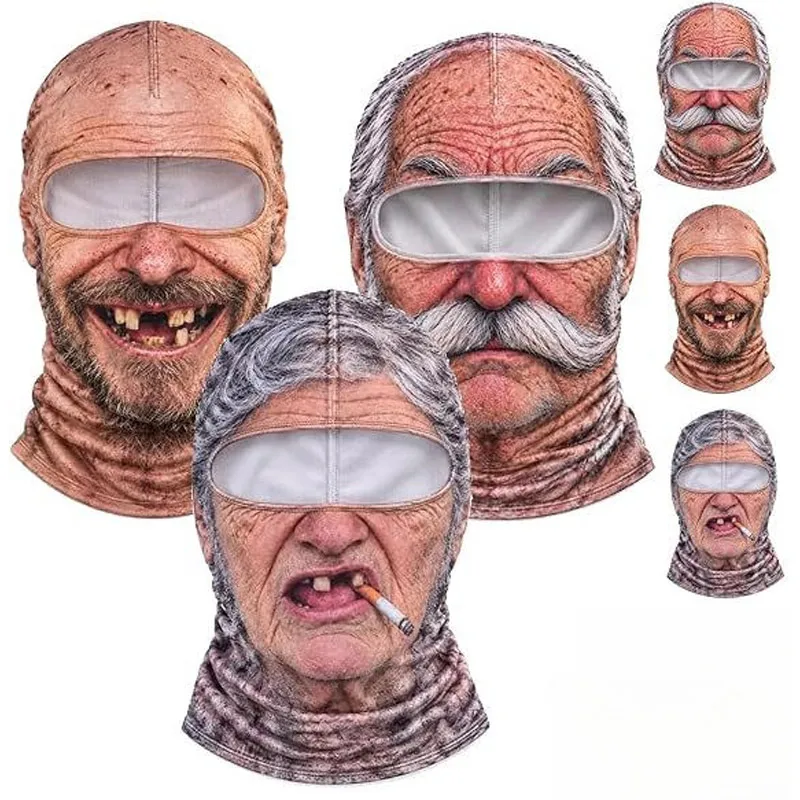 Funny Old Man Ski Face Mask Realistic 3D Print Winter Warm Face Balaclava For Snowboarding Outdoor Sports Hallowed Photo Prop