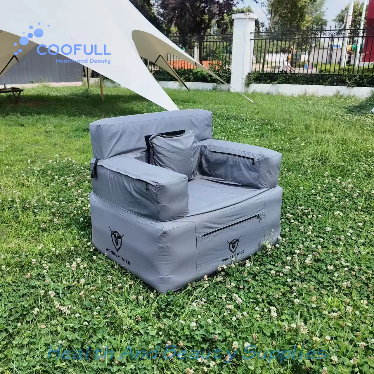 Coofull Outdoor Inflatable Sofa Chair Portable Camping Air Single Inflatable Couch with Storage Pocket for Beach Picnic Lawn