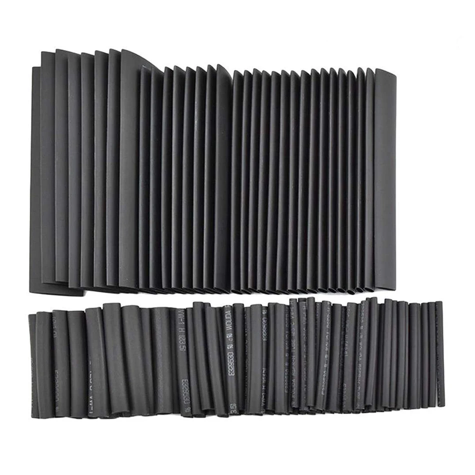 127pcs Black Heat Shrinkable Tube Cable Insulation Sleeve Waterproof Electronic Lated Polyolefin Sheathed Shrink Tubing