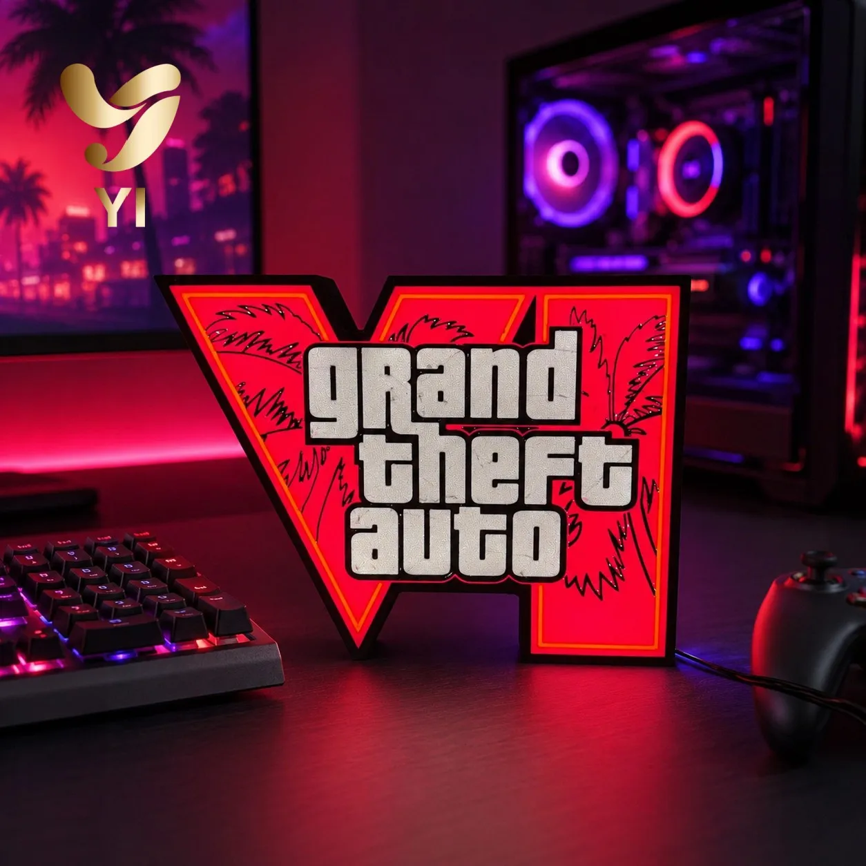 In Stock GTA 6 Horizon Ambient Light USB Cool Gaming Desktop & Case Decor ARGB Faith Light 3D Printed Ornament Trendy Gift