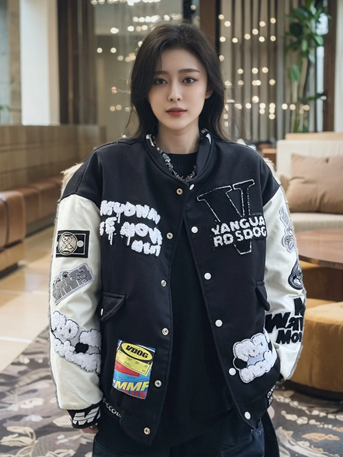 

Couples Sle Baseball Jaet Loose Fit Warmth Embroidery Proc Men's Cotton Polyester Outerwear Casual Youth Faion