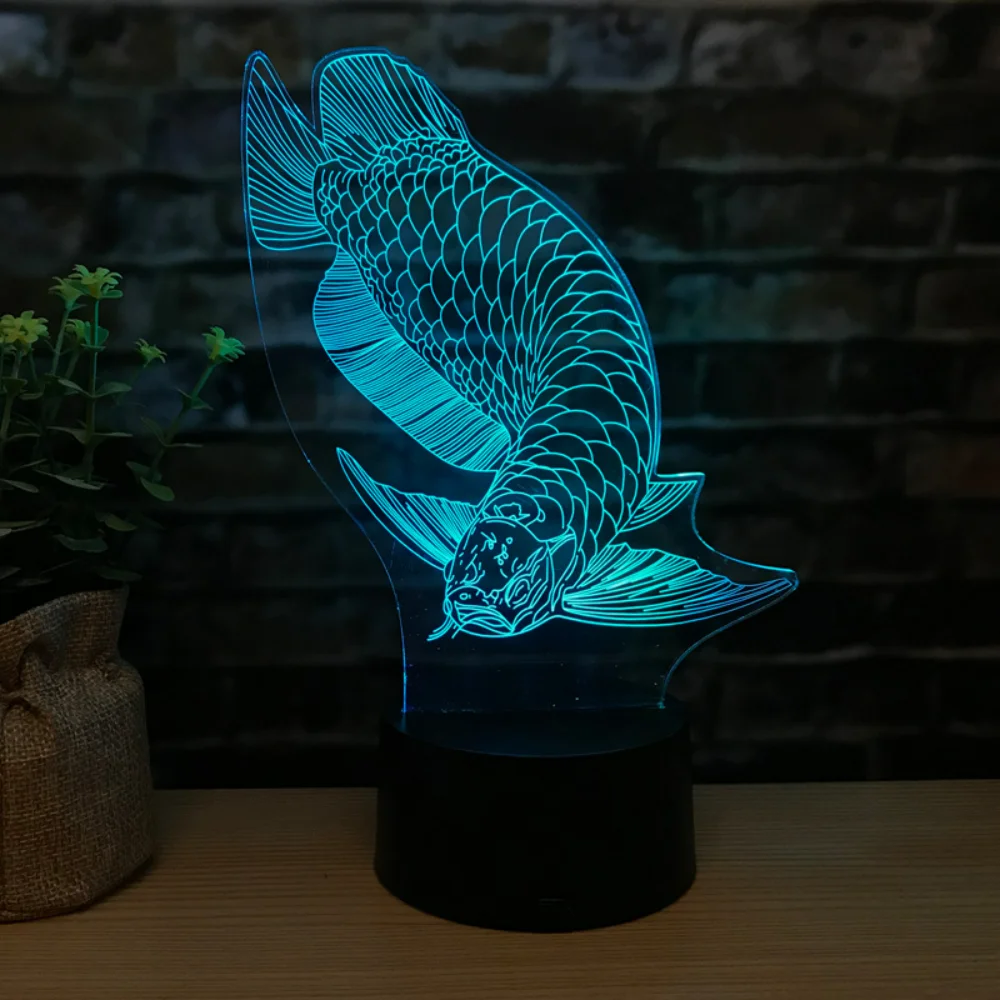 Nighdn-Veilleuse LED 3D en acrylique avec 7 documents, lampe de chevet, cadeaux créatifs pour les enfants, décor de chambre d\'amoureux de poisson