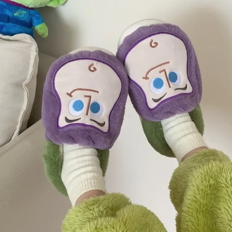 Disney Toy Story Buzz Lightyear couple Cotton Slippers Wear Plush Cotton Shoes For Men And Women In Winter 36-45cm