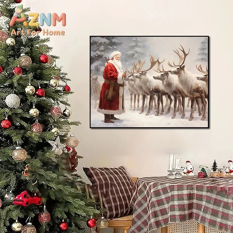 2026 Vintage Santa Claus on A Swing Poster Reindeer Prints Canvas Printing Christmas Holiday Wall Art HD Picture for Home Decor