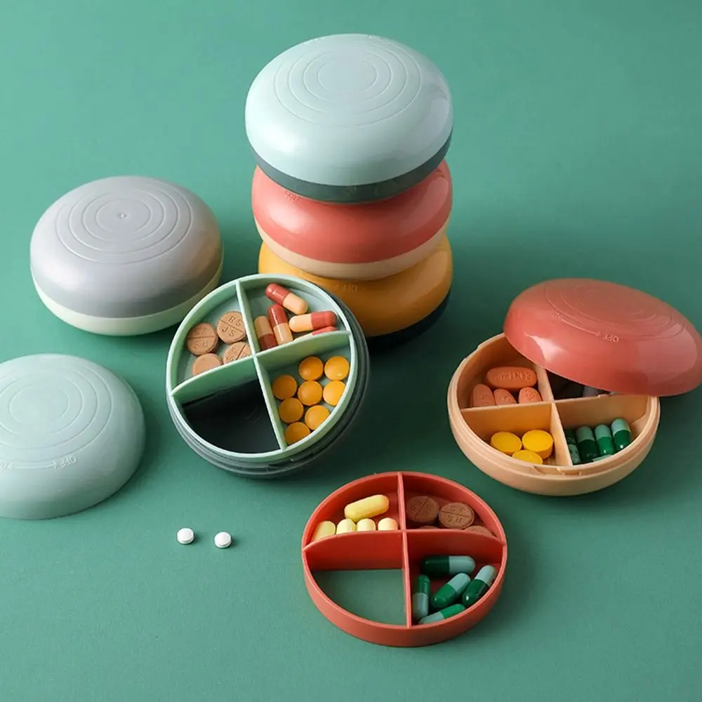 Portable Round Pill Box Empty 7 Grids Pill Case Double-Layer Large Capacity Medicine Storage Box Travel