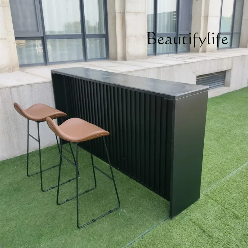 

Outdoor rock slab high table and chair combination coffee shop terrace long table and chair