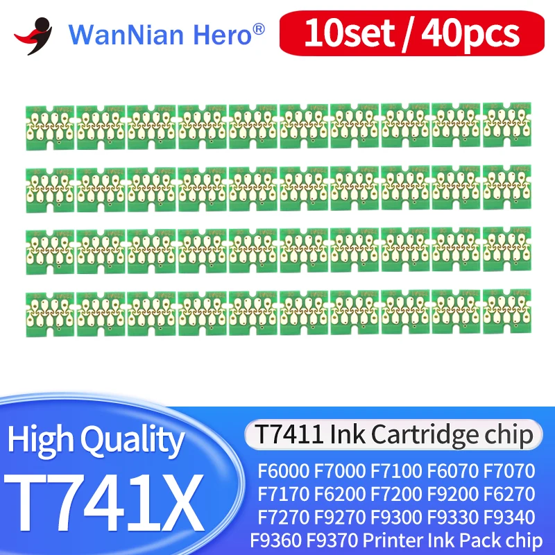 10set 40pcs T741X-T7414 T7411 T741X Ink Tank Chip For Epson SureColor F6000 F6070 F6200 F6270 F7000 F7200 F7270 F9300 F9370 9200