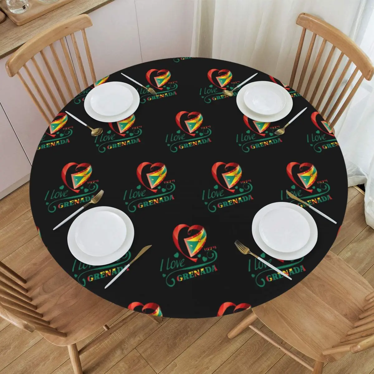 Grenada Independence Day Waterproof Round Tablecloth Oilproof Table Cloth for Kitchen Events Dining Table Cover