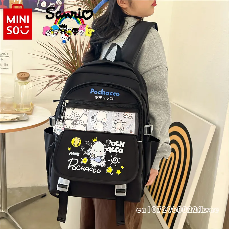 Miniso Pochacco bolsa escolar de grande capacidade para meninas, mochila feminina dos desenhos animados, bolsa de estudante casual de alta qualidade, nova