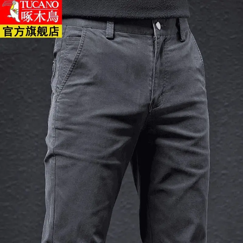 

Мужские повседневные брюки из натурального хлопка Woodpecker, весна-осень 2026, универсальные эластичные легкие деловые узкие прямые брюки