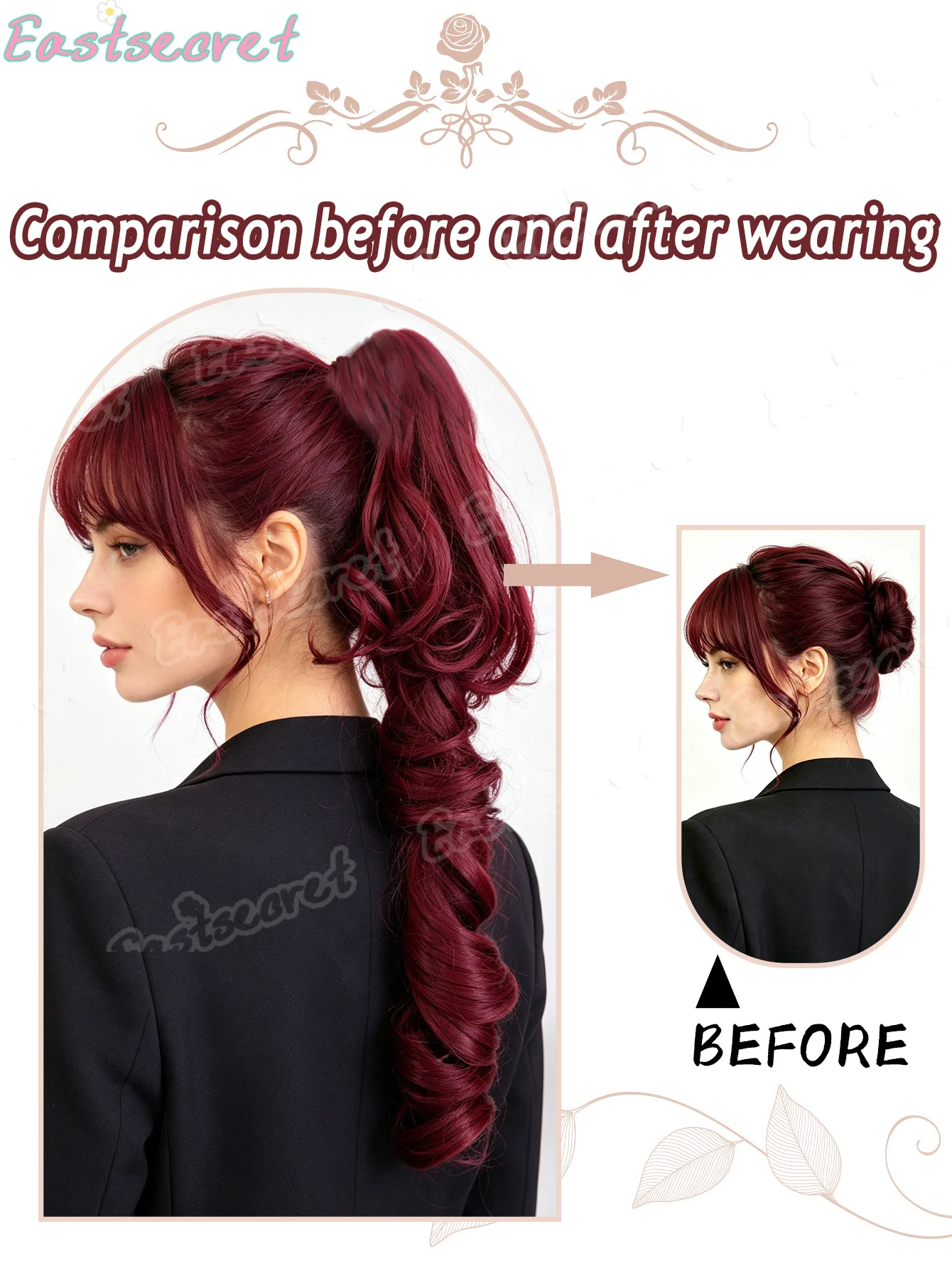 EASTSECRET Wig Ponytail Women's large grip clip Spiral curl Ponytail side tie High ponytail Fluffy synthetic wig Ponytail