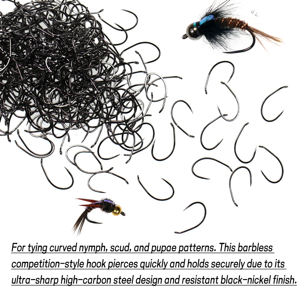 WIFREO 30PCS Black Nickle Barbless Fly Fishing Hooks Fly hook High-carbon Steel Fly Tying Nymph Scud Pupa Hook