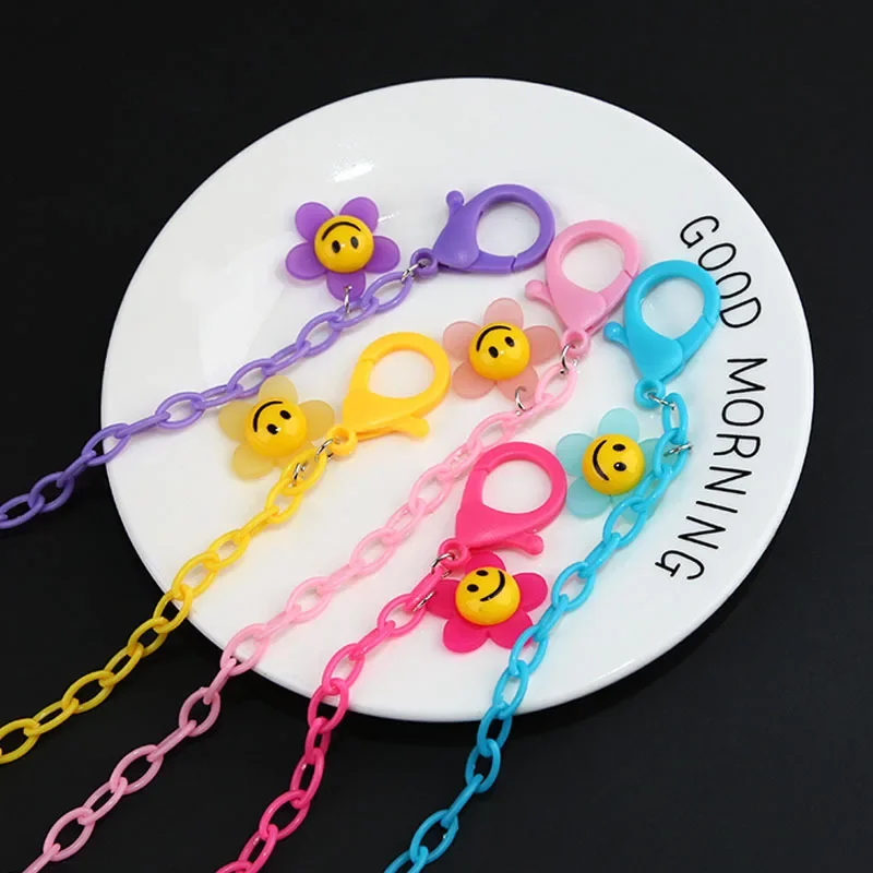 2021 New Acrylic Mask Chain Flower Smile Pendant Lanyard for Women- Student