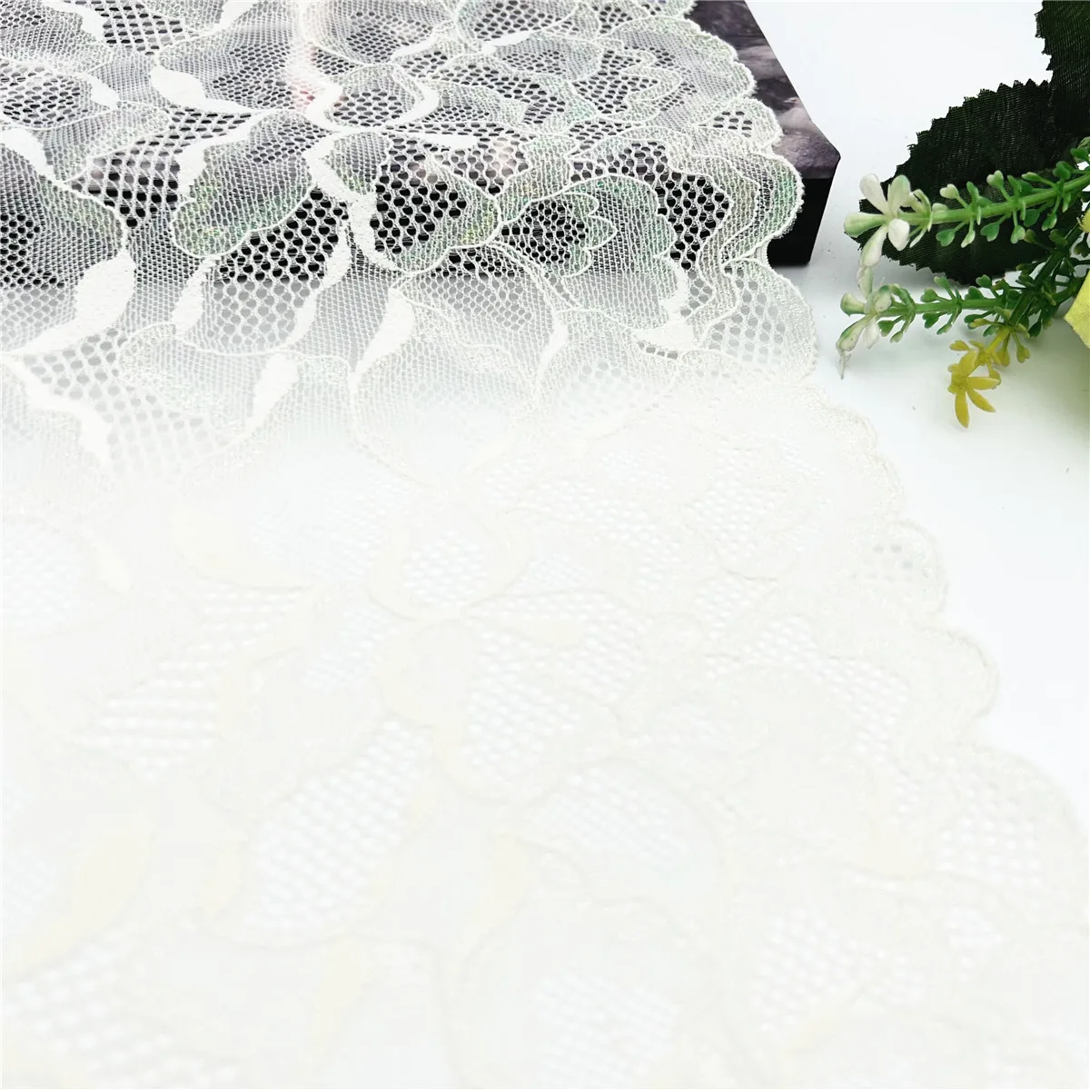 3y/lot Width 23cm Cream With Shimmer Shiny Elastic Lace Trim Lingerie Sewing Craft DIY Apparel Fabric Lace Dress Wedding