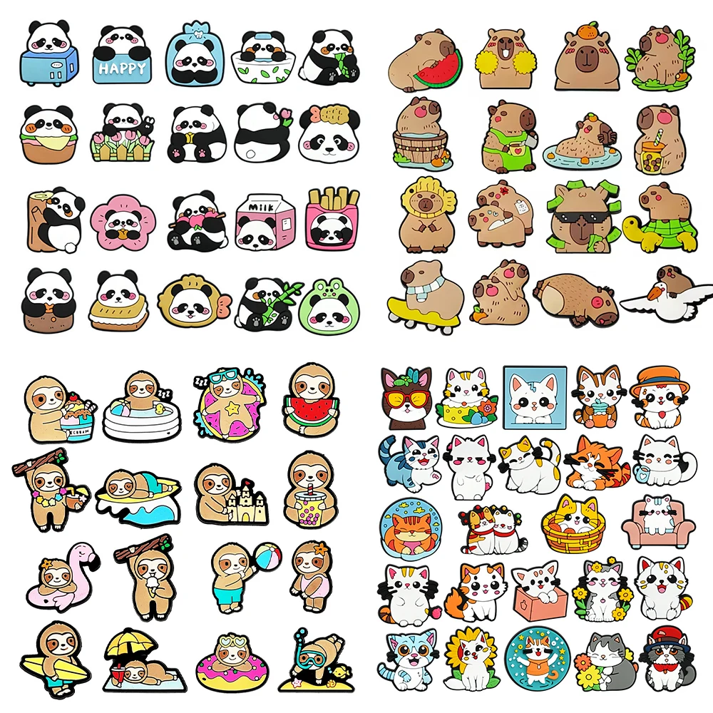 

16-24PCS Animal Shoe Charms Cat Capybara Panda Shoes Accessories Decoration Buckle Fit Clogs Sandal Wristband Kids Gifts