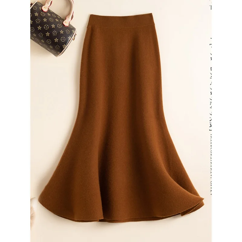 

Skirts Women Mid Length Skirt Knit Sexy Elastic Waist Slim Fit Hip Wrap Elegant Splice Knitted Y2k Streetwear Work 2026 Spring