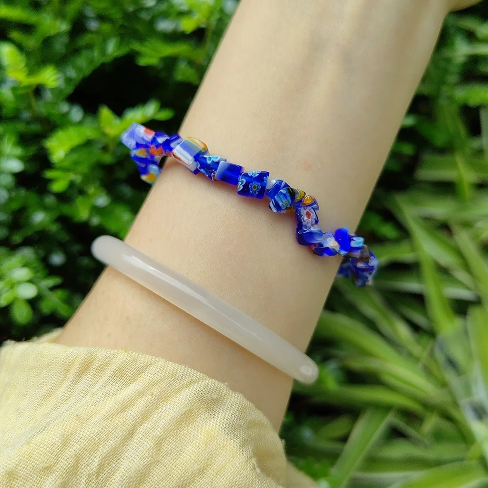 1PCS Fashion Irregular Murano Glass Floral Ellipse Lampwork Color Flower Bracelet For Women Party Jewelry Gift Cheap Items