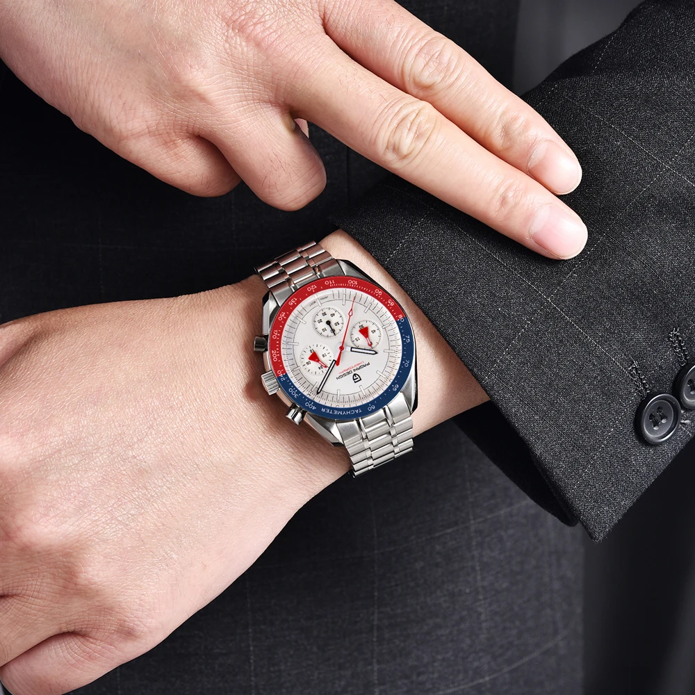 PAGANI DESIGN 2026 New Two-color Moon Men's Watches Luxury Quartz Watch Men Sport Speed Chronograph AR Sapphire glass Waterproof