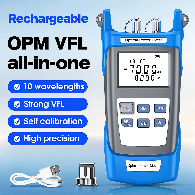 COMPTYCO P-G10 Optical Power Meter Visual Fault Locator OPM+VFL+LED All-In-One FTTH Tool Rechargeable Fiber Optic Cable Tester